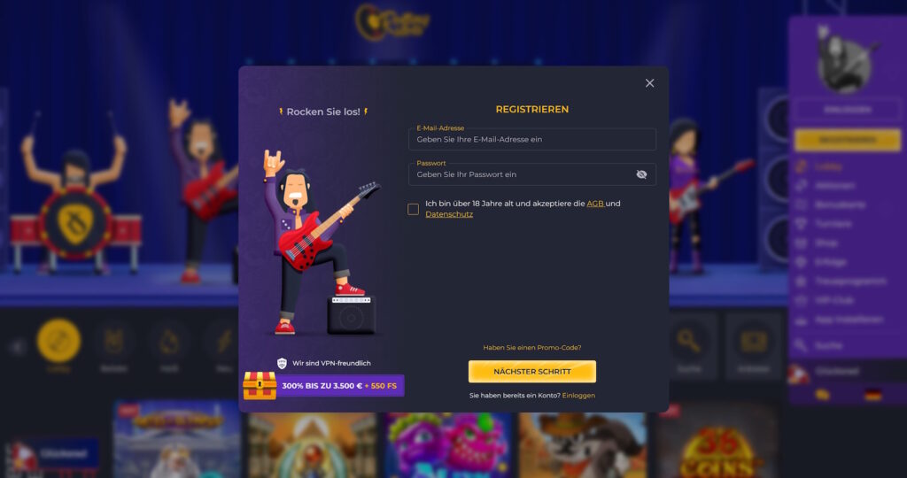 RollingSlots Registrierung