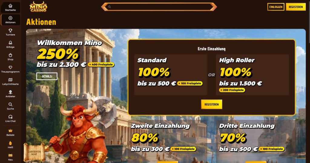 Mino Casino Bonusauswahl