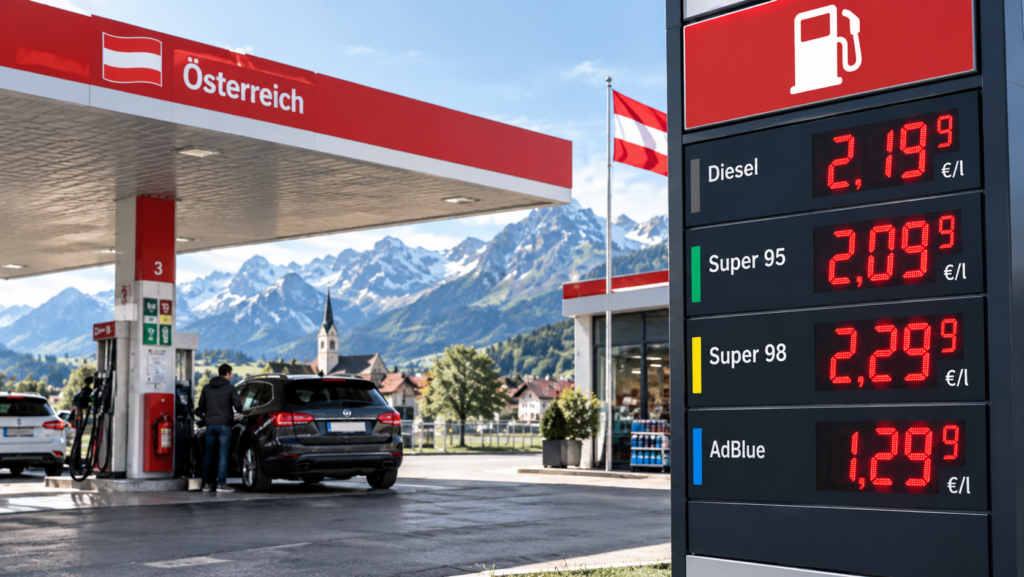 Spritpreisbremse in Österreich: So viel kostet Tanken jetzt 2 Hohe Spritpreise vor Alpenpanorama